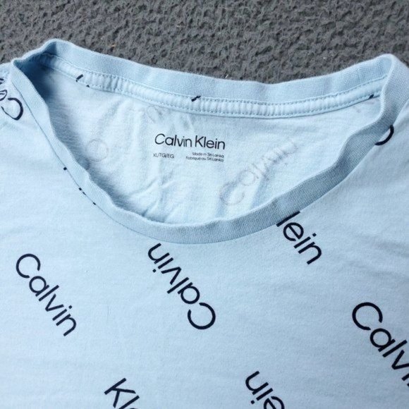 Calvin Klein All Over Print T Shirt Short Sleeve Blue Mens XL - Picture 1 of 5